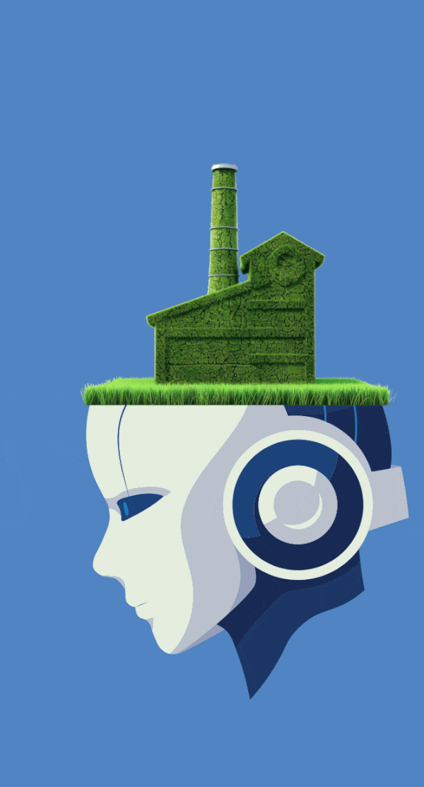 AI brain thinking up green facility plans
